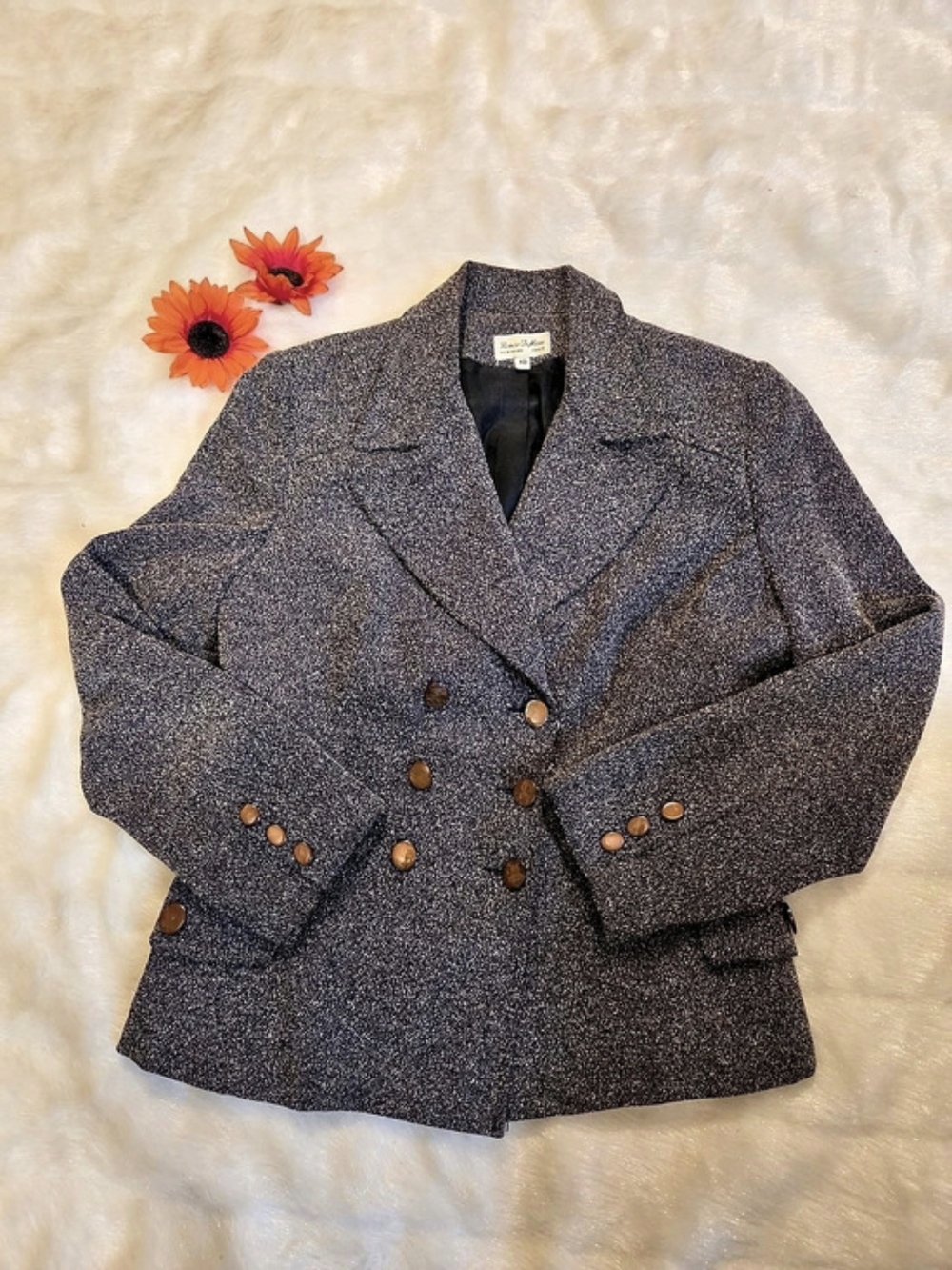 Renee Dumarr Vintage Double-Breasted Blazer in Black & White Size 10